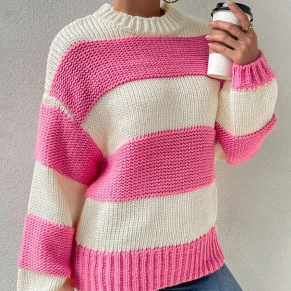 Striped colorblock sweater top Pink/cream - Picture 2 of 6
